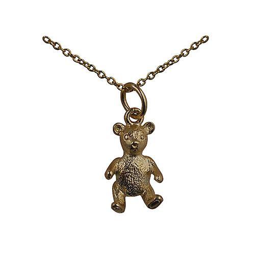 British Jewellery Workshops 9ct Gold 15x10mm sitting Teddy Bear Pendant with a cable Chain 18 inches