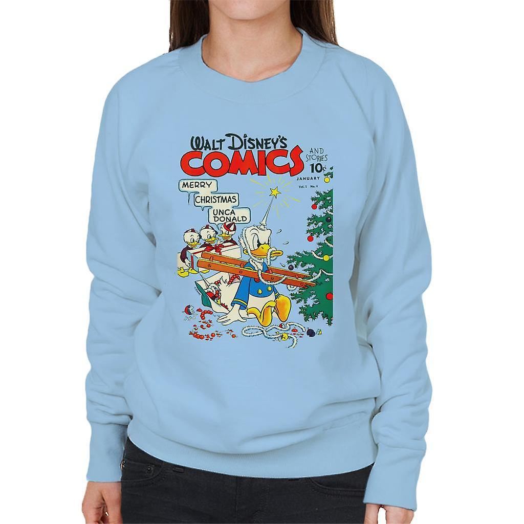 Disney Christmas Donald Duck Xmas Tree Chaos Women's Sweatshirt Sky Blue XX-Large