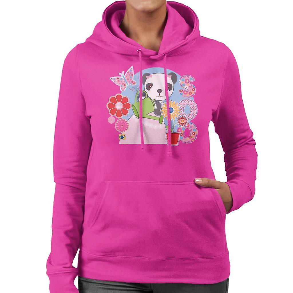 Sooty Soo Watering Flowers Women's Hooded Sweatshirt Hot Pink Large