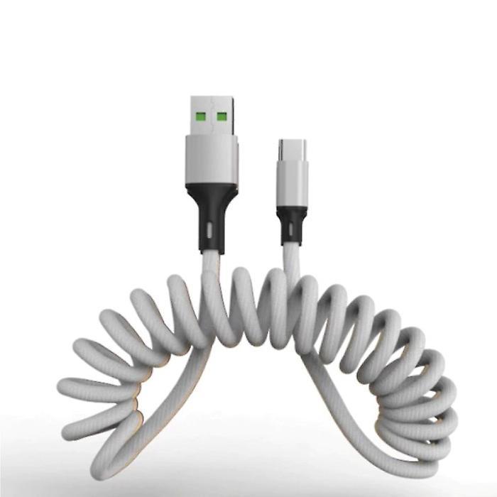 URVNS Curled Micro-USB Charging Cable - 5A Spiral Spring Data Cable 1.5 Meter Charger Cable Silver