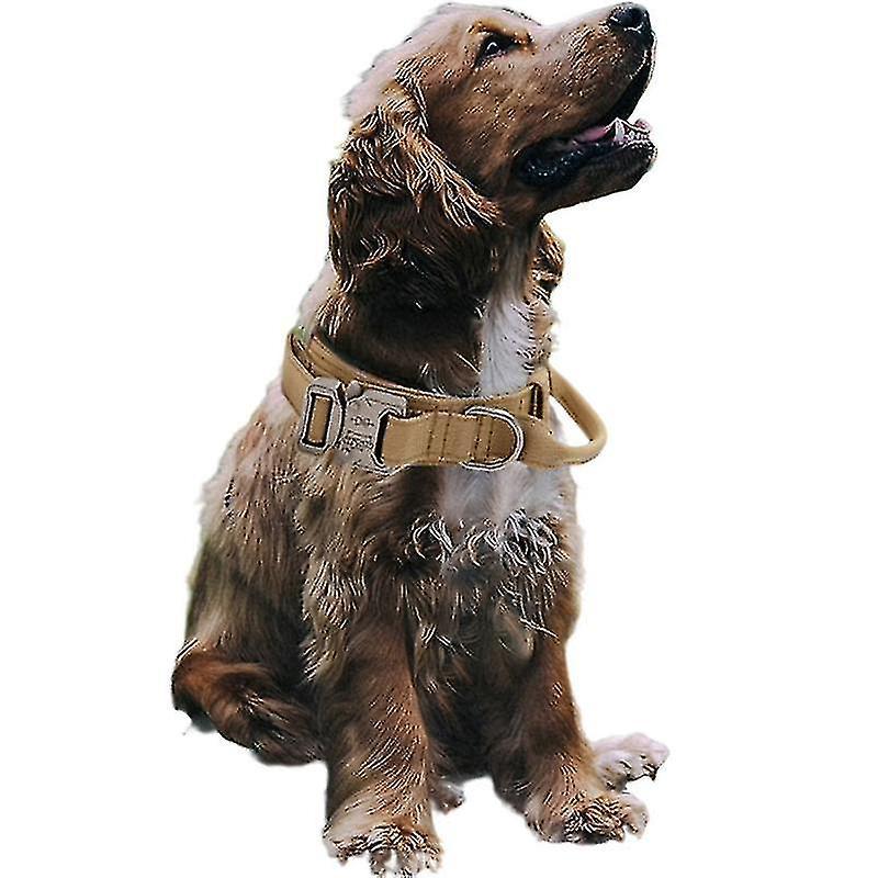 Tianzun Tactical Dog Collar Nylon Adjustable Collar Military Dog Collar Heavy Duty Metal Buckle With Handle KHAKI M