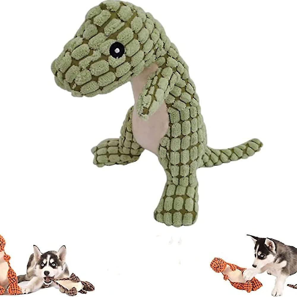 Tianzun Indestructible Robust Dino, Squeaky Dog Toys For Aggressive Chewers, Durable Unbreakable Stuffed Plush Dog Toy Green