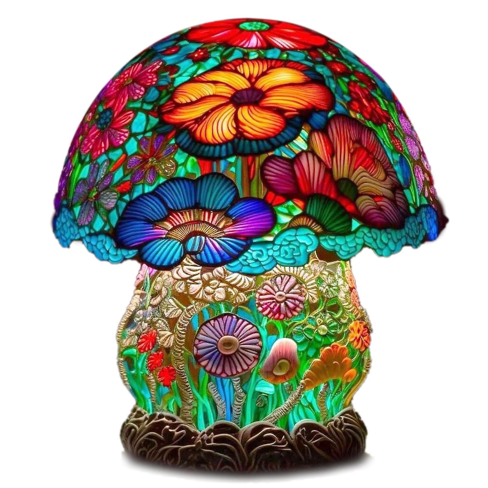 Volord Painting Resin Mushroom Table Lamp, Resin Plant Series Night Light, Bohemia Resin Mushroom Decorative Bedside Desk Lamp Colorful