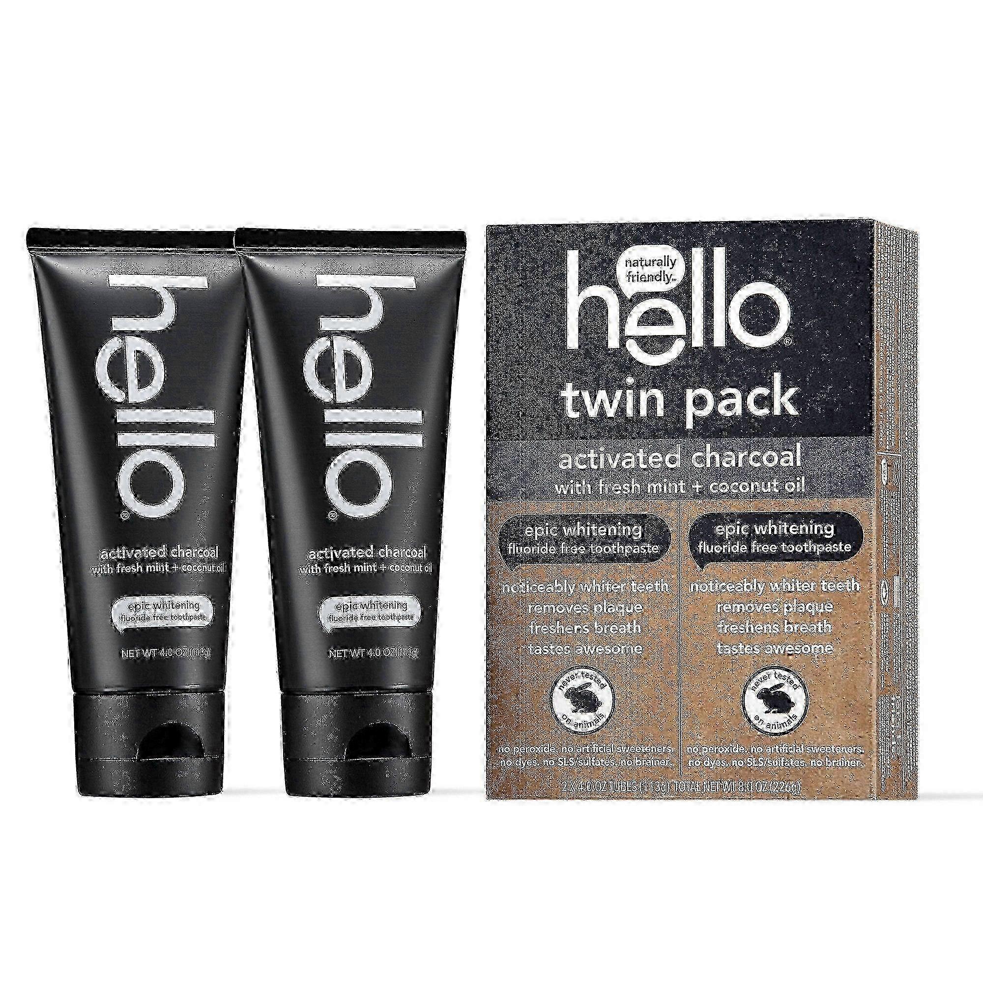 Hello Activated Charcoal Epic Whitening Fluoride Free Toothpaste, 4 Oz X 2 Ea