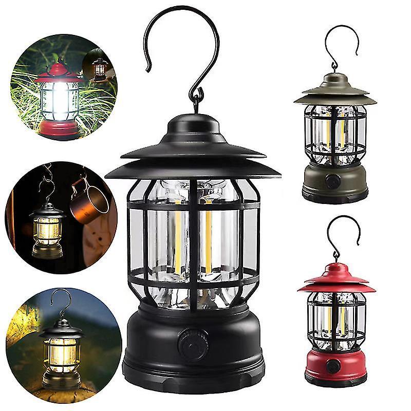 Yuzee Outdoor Cob Lantern Retro Camping Lamp Light Usb Rechargeable Camping Lantern Flame Light Black