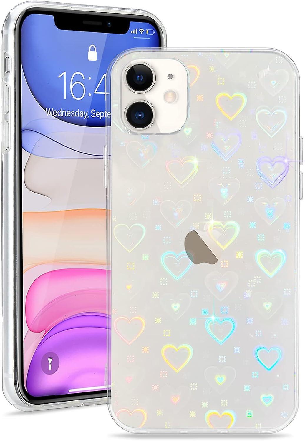 Ersam Mobile Phone Case Crystal Clear Cute Holographic Heart Pattern Women Girls Transparent Fashion Glitter Silicone Protective Mobile Phone Case ...