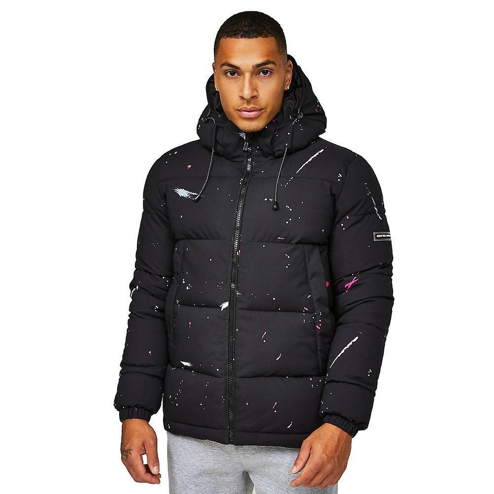 Men's Kings Will Dream | Kwd Tarino 2570 Paint Splatter Hood Puffer Jacket - Black Large