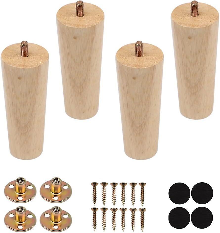 Tinor 4 Pcs Solid Wood Furniture Legs,12cm Wooden Legs For Sofa, Replacement Wooden Furniture Feet,with Mounting Plate M8 Screws