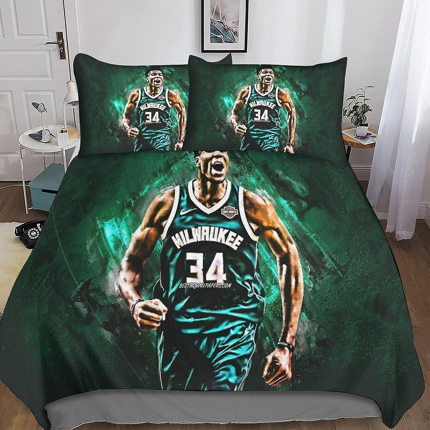 Kerota Giannis Antetokounmpo 3D Quilts and Bedding Sets with Pillowcase, Bedding Duvet Cover, 3 Pieces Microfiber Bedding with Zipper Closure Doubl...