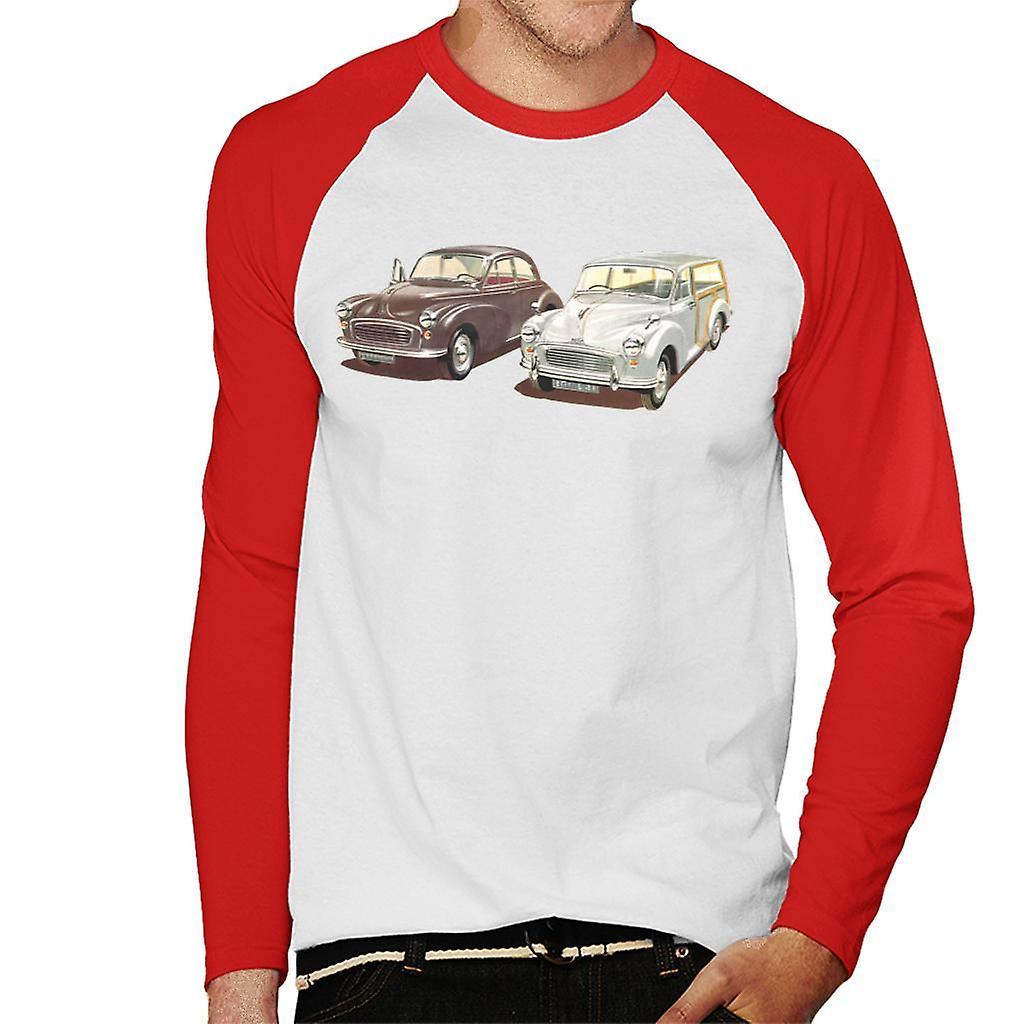 Morris Minor Classic British Motor Heritage Men's Baseball Long Sleeved T-Shirt White/Red Medium