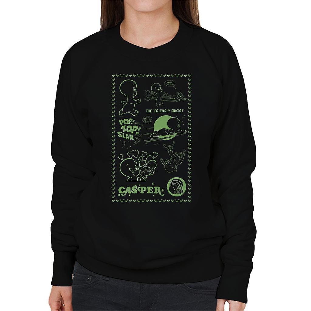 Casper The Friendly Ghost Pop Zop Slam Stamp Women's Sweatshirt Black Small