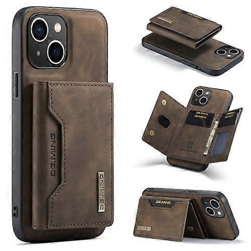 Mobile Case For iPhone 15 DG.MING M2 Series 3-Fold Card Bag Wallet Leather Mobile Phone Case Coffee 15 Pro Max