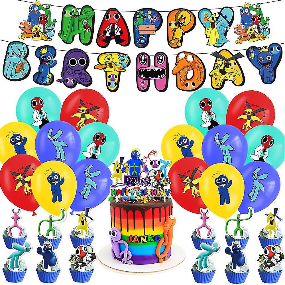 Shinestar Roblox Rainbow Friends 2 Theme Kids Birthday Party Supplies Kit Banner Balloons Cake Topper Cupcake Toppers Decoration Set