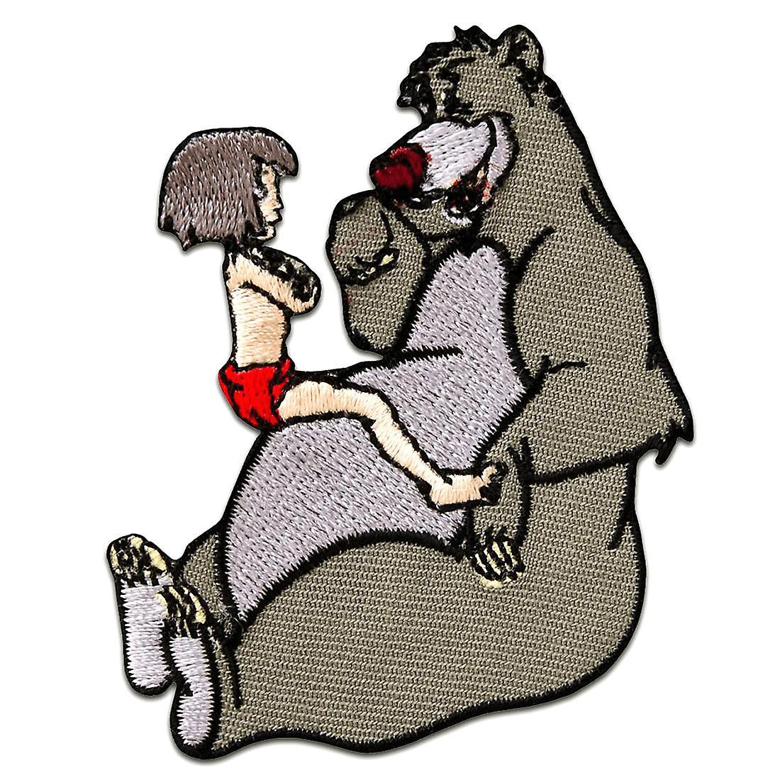 Patch / Iron-on Patch - JUNGLE BOOK Mowgli + Baloo Disney Comic Kids - grey - 6x7cm - patch