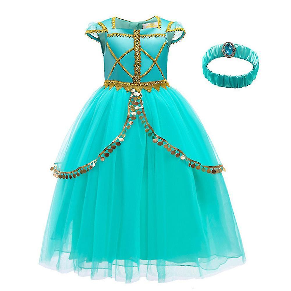 Jxlgv Kids Girls Jasmine Princess Cosplay Party Costume Dress Halloween Aladdin Fancy Dress Up 3-9 Years 5-6 Years