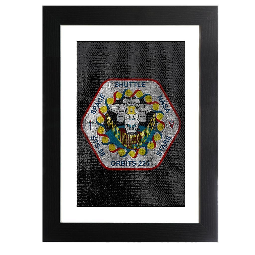 NASA STS 58 Columbia Mission Badge Distressed Framed Print Black 39 x 52 cm