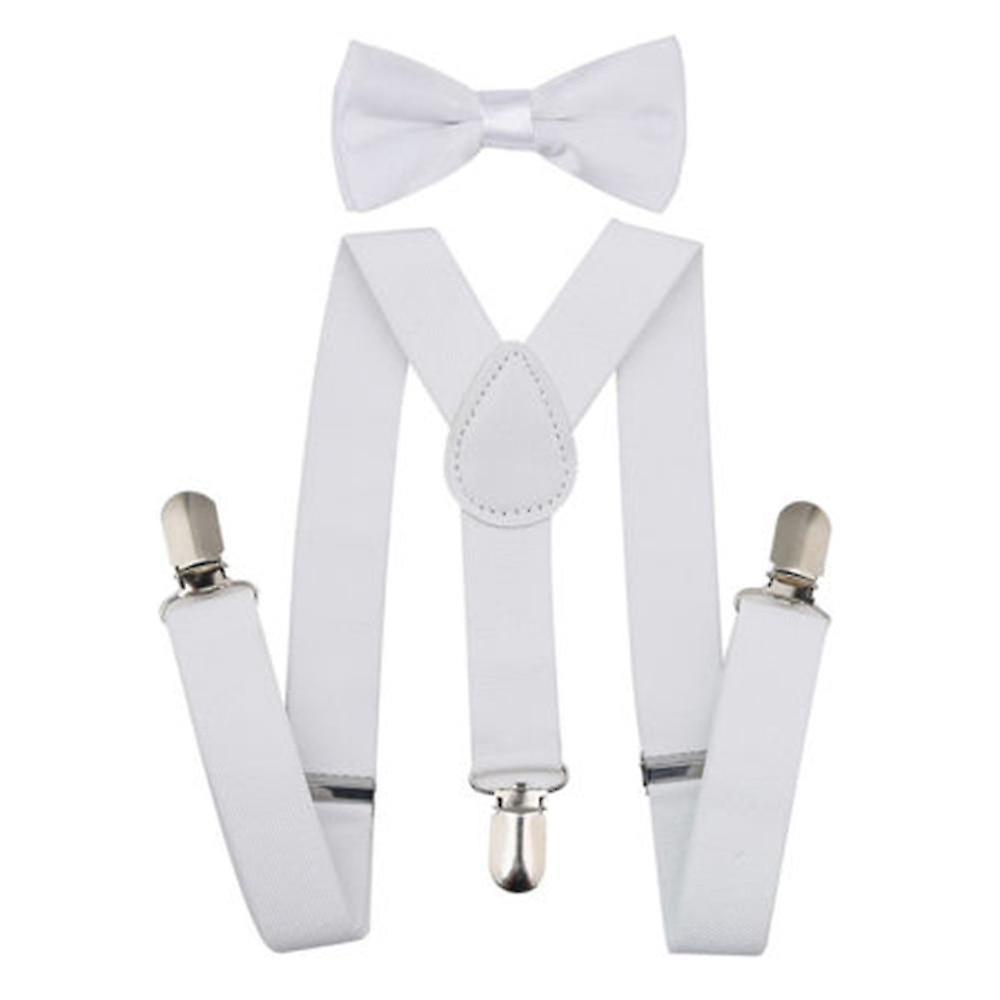 Slowmoose Kids Suspenders With Bowtie Accessories White