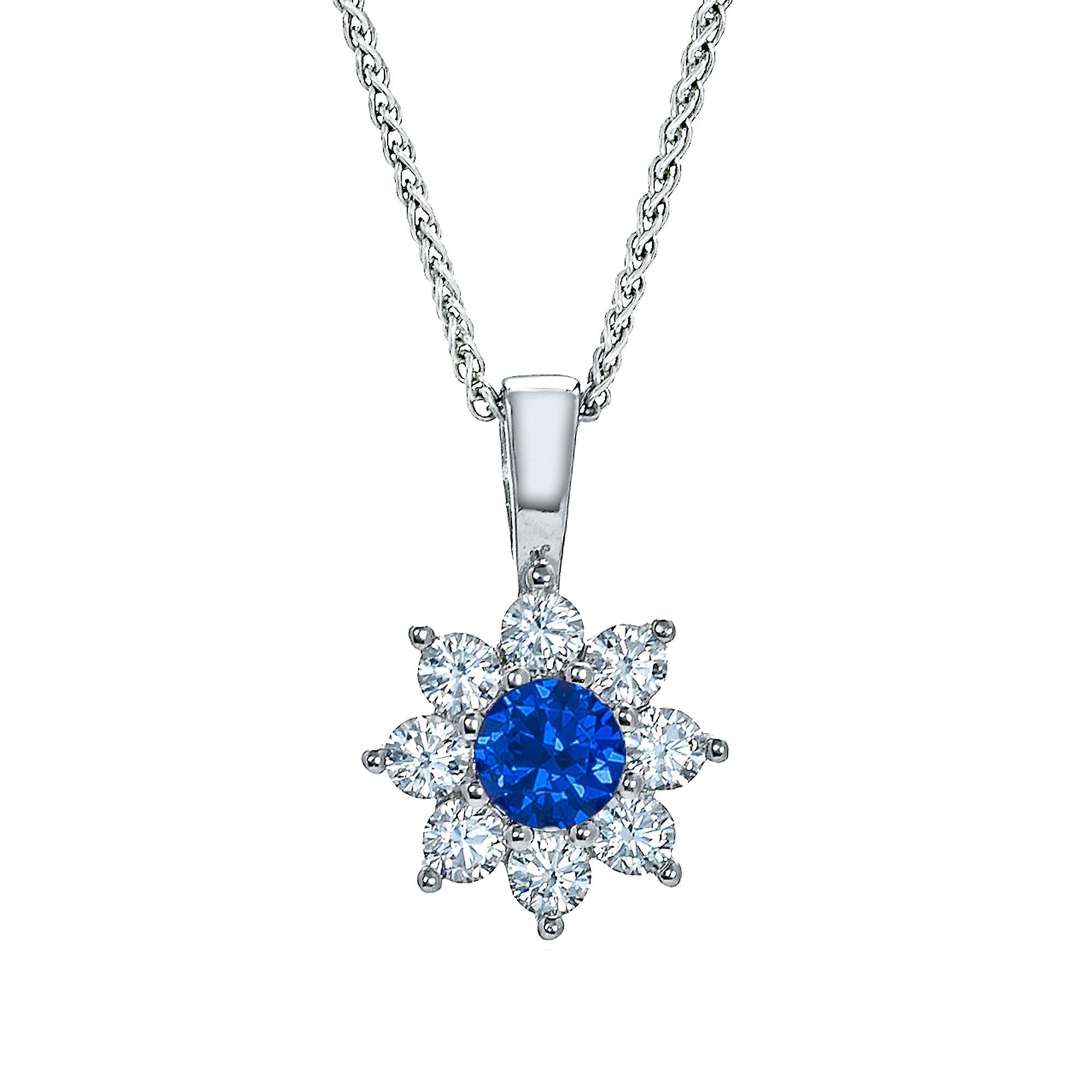 Sterling Silver  Blue CZ Classic Royal Cluster Necklace 16>18 inch - RE42104SP