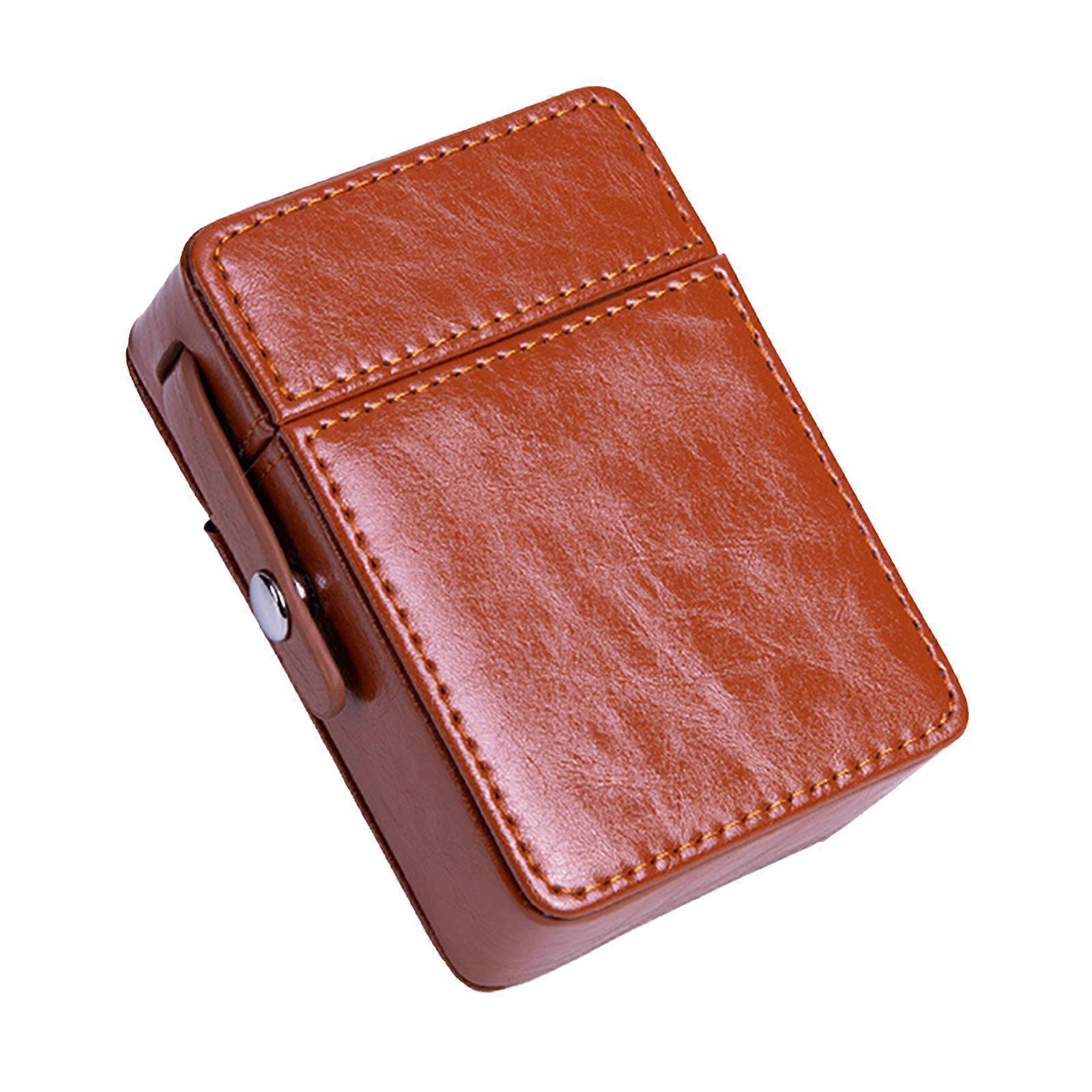 Unbrand PU Leather Portable Cigarette Case With Lighter Holder Simple Anti-Scratch Storage Case Flip Protective Tobacco Pouch Js Brown