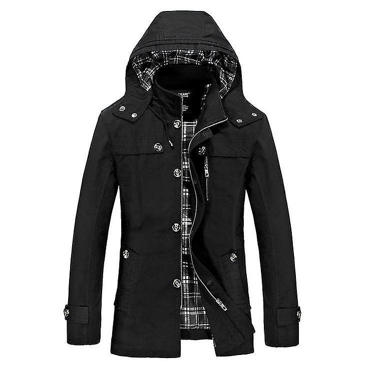 Yesfit Autumn And Winter New Men's Mid-length Casual Cotton Jacket, Slim-fit Hooded Stand-collar Jacket black M