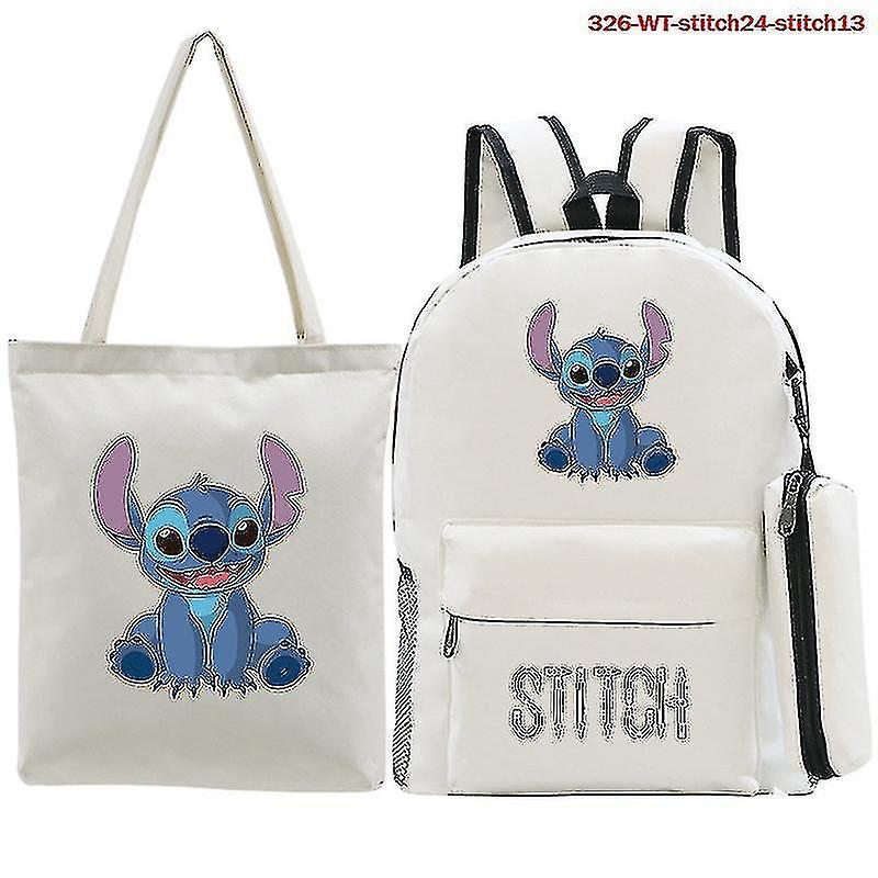 Otwoo Stitch Pattern Print Backpack Set Student Schoolbag Backpack + Pencil Case + Handbag Three-piece Set C