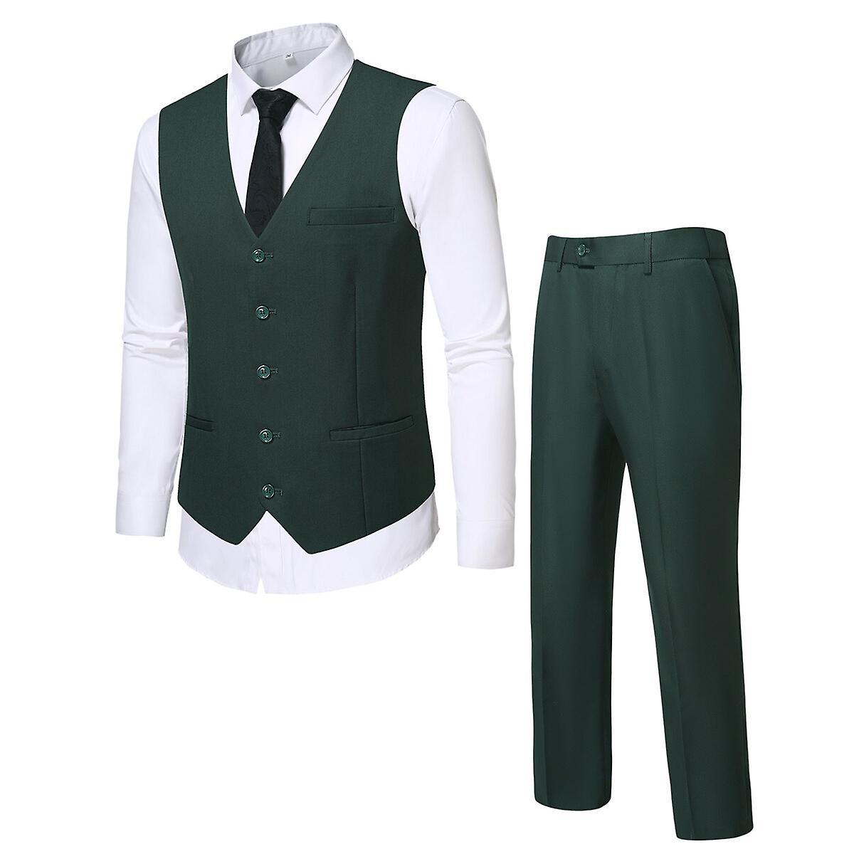 Allthemen Men's Suit, 2-Piece Suit Vest and Pants, Slim Wedding Vest Pants Set Dark Green L