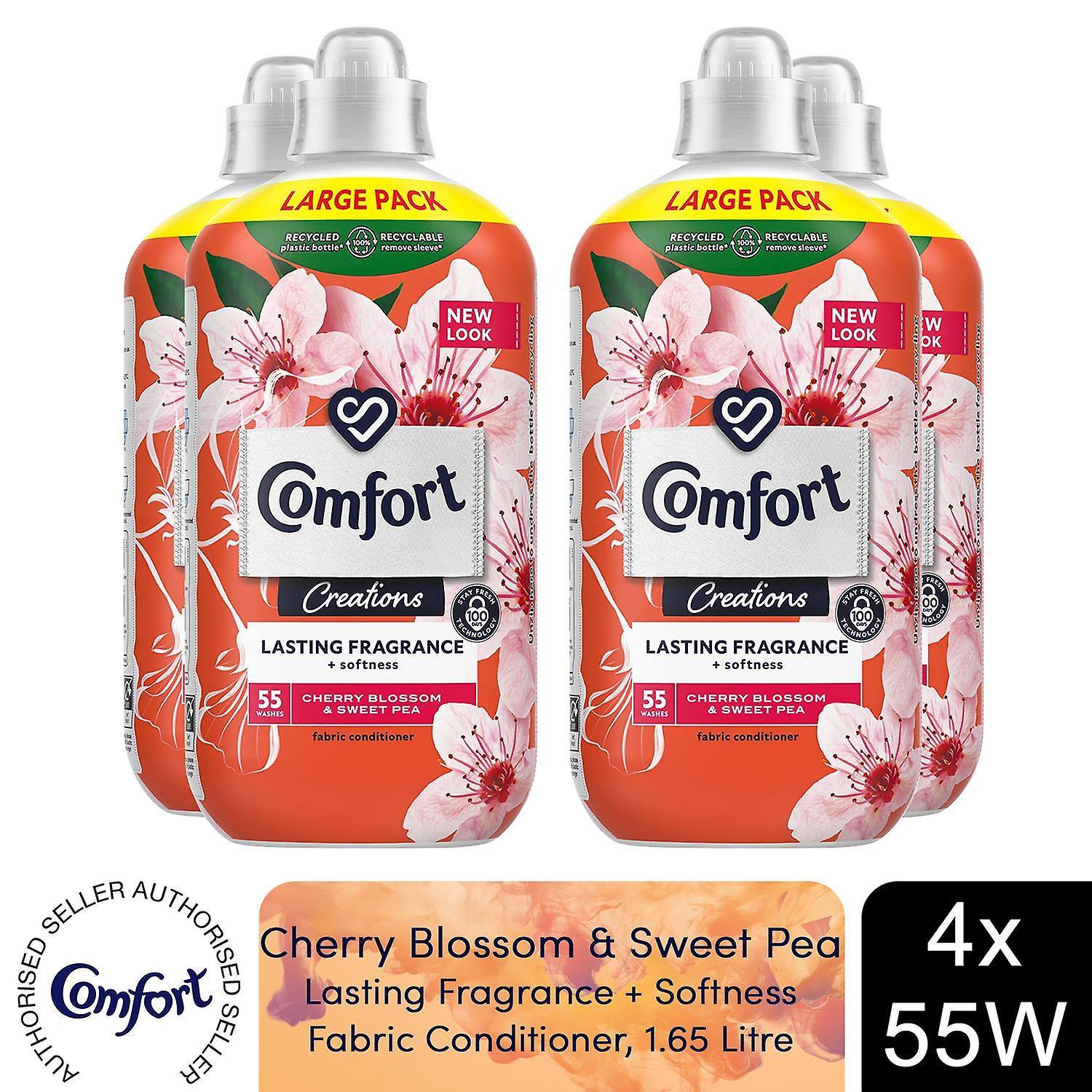 Comfort Fabric Conditioner Cherry Blossom & Sweet Pea 1.65 Litre 55W, 4 Pack White