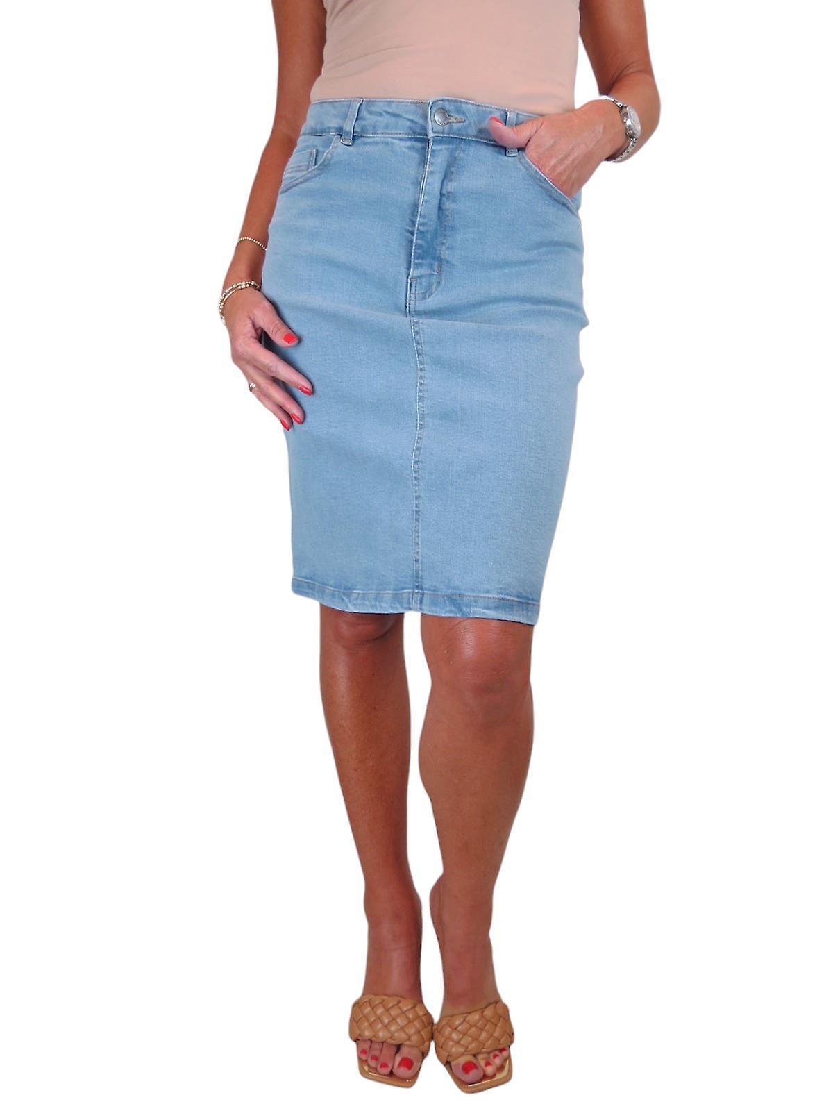 Stretch Denim Knee Length Skirt