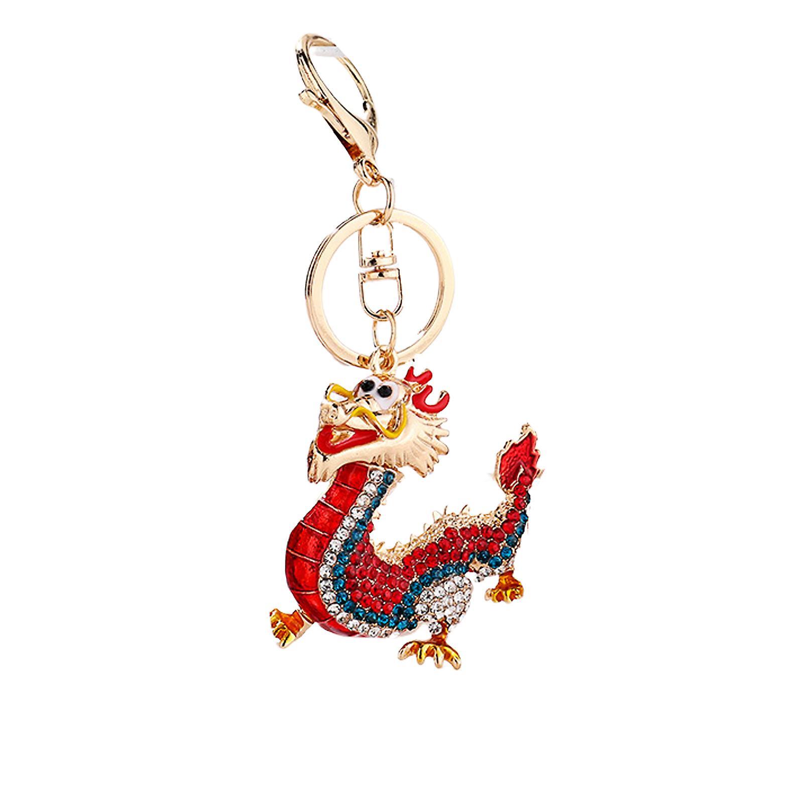 SIJIALI Zinc Alloy Dragon Keychain with Rhinestones Inlay Lovely Lucky Chinese Dragon Hanging Ornament 3D Cartoon 2024 Year of Dragon Pendant Birth...