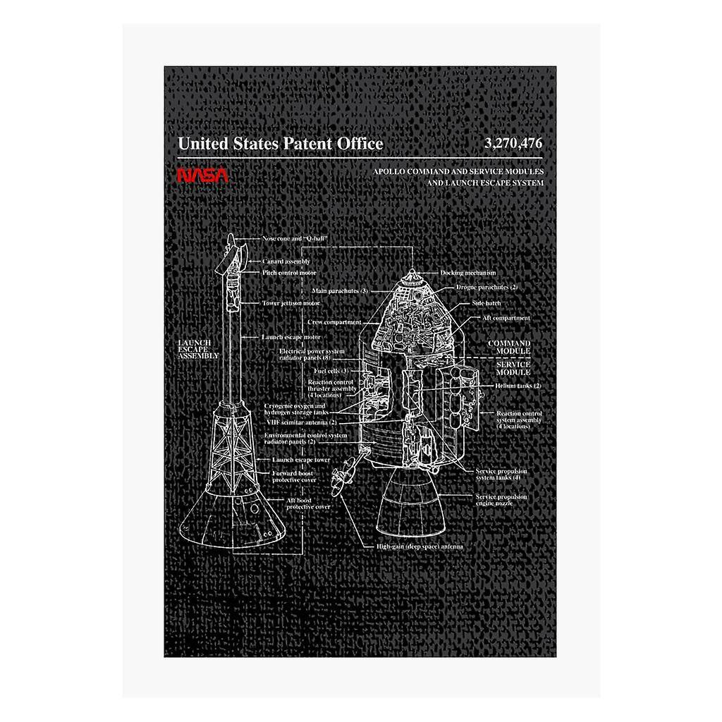 NASA Apollo CSM Escape System Blueprint A4 Print Black 21cm x 29.7cm