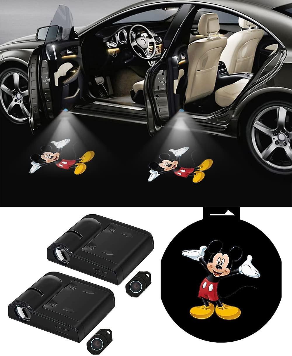 Heyone 2pcs Car Door Lights Logo Projector For Mickey Mouse Car Door Projector Lights Welcome Courtesy Ghost Shadow Lamp Universal Wireless