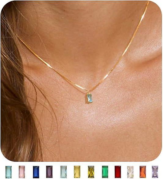 Morakot Diamond Necklaces For Women 14k Gold Plated Emerald Birthstone Necklace For Women Mothers Dainty Gold Necklace Blue Green Cubic Zirconia Pe...