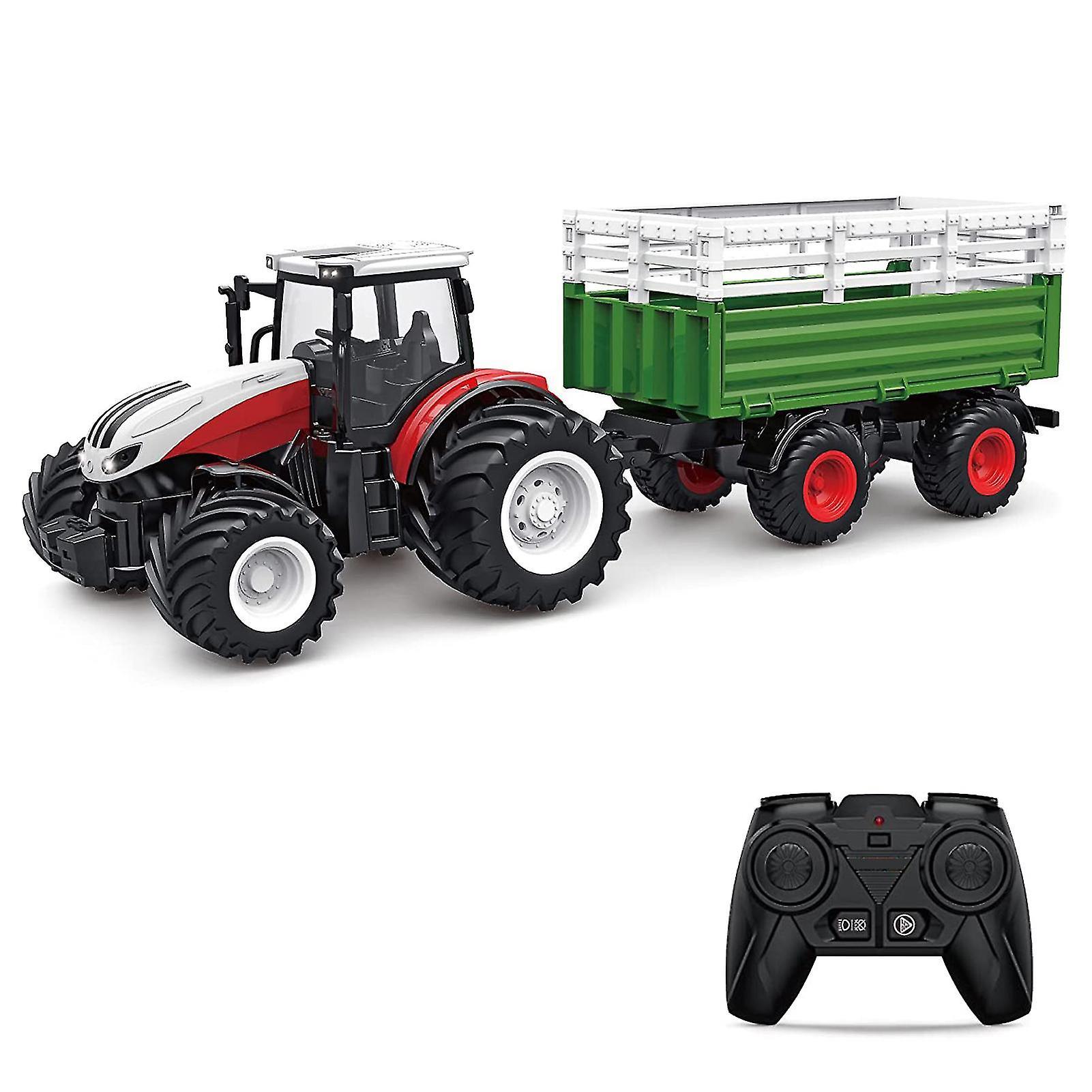 Zekai Remote Control Tractor, 1 : 24 Scale 2.4ghz Remote Control Tractor Toy With Trailer Gripper Hay Bales Screwdriver Cows