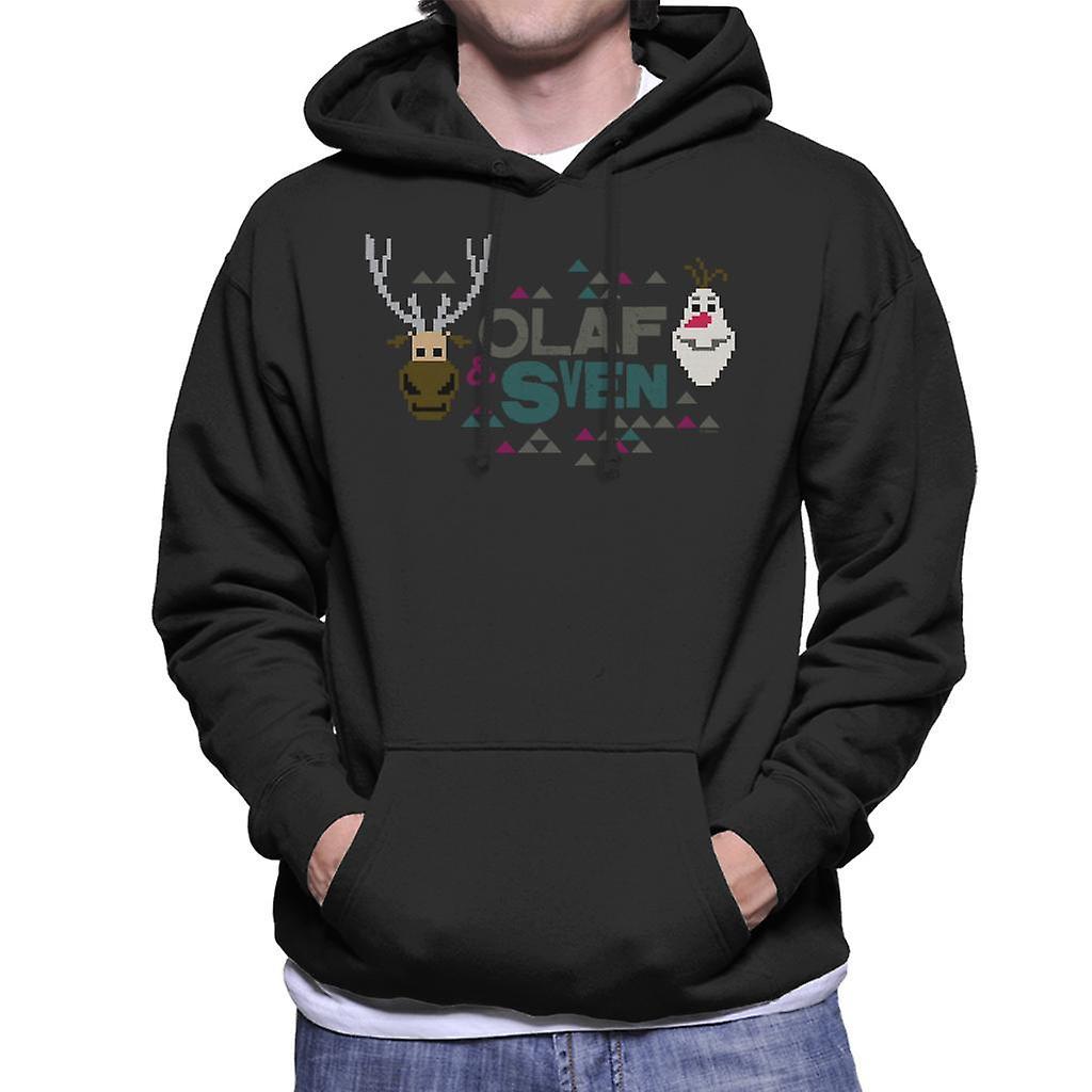 Disney Frozen Olaf And Sven Retro Pixel Design Men's Hooded Sweatshirt Black XX-Large