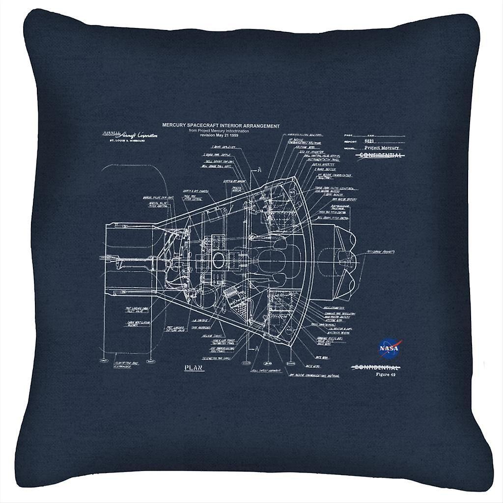 NASA Mercury Spacecraft Schematic Cushion Navy Blue 40 x 40cm