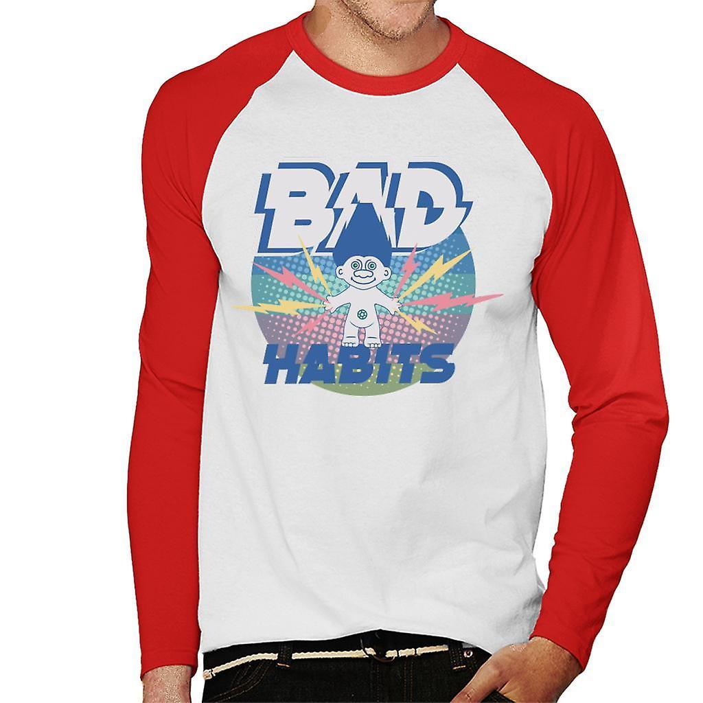 Trolls Bad Habits Lightning Men's Baseball Long Sleeved T-Shirt White/Red Large