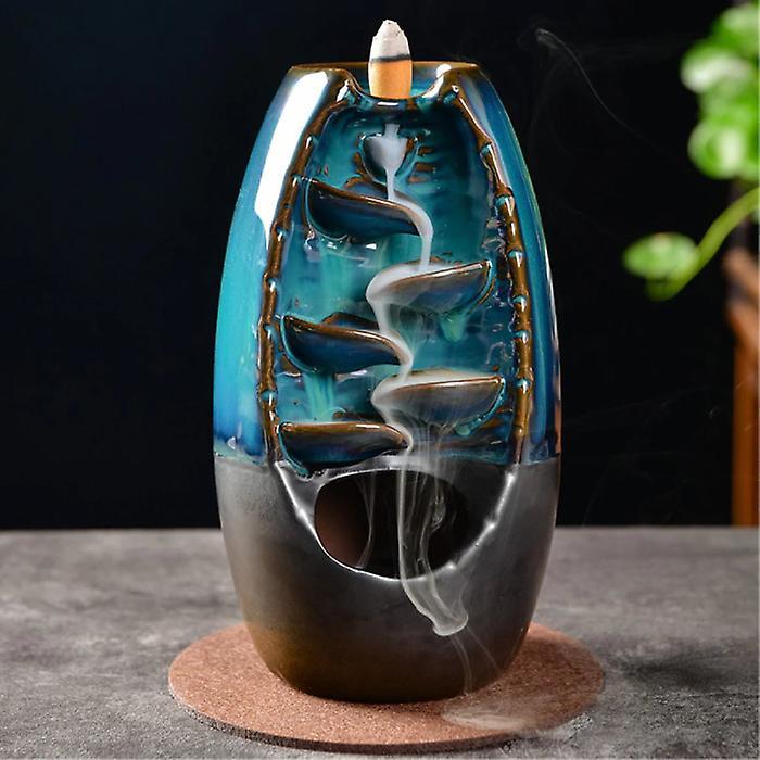 Minideal Aromatherapy Ornamental Incense Burner Waterfall Backflow - Backflow Incense Burner Feng Shui Decor Ornament Light Blue