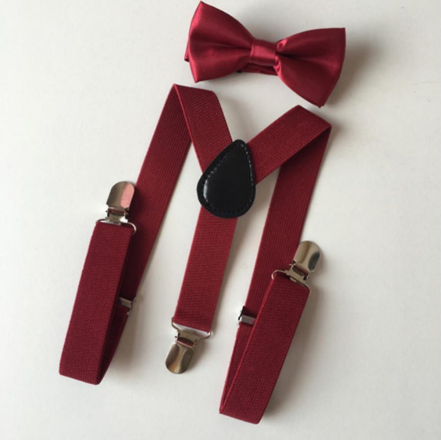 Slowmoose Children Braces Suspenders Bow Tie, Y-shaped Braces And Bowtie Set Maroon