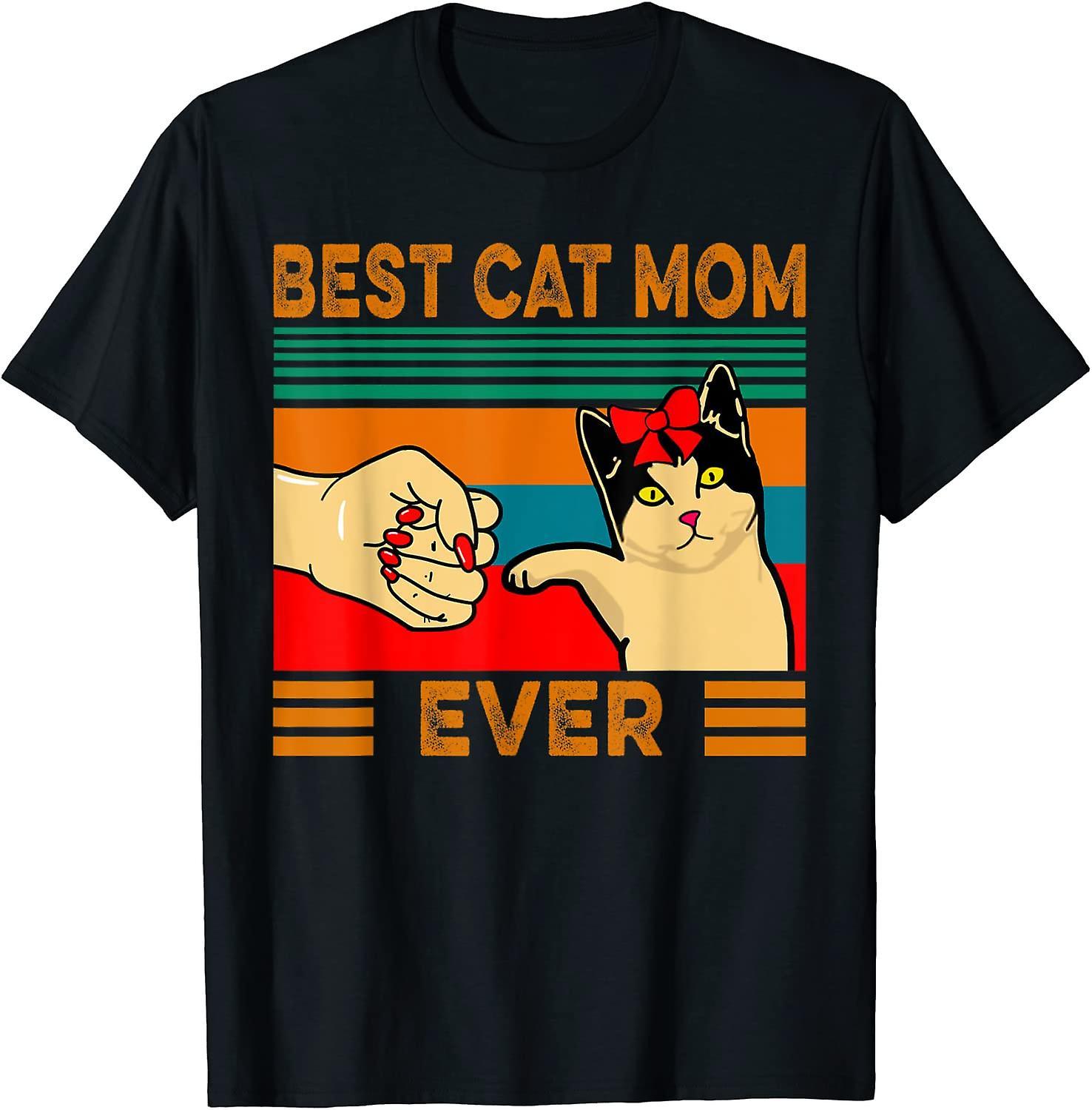 Fuzhou Bingyu Supply Chain Management Co., Ltd. Retro Vintage Best Cat Mom Ever Fist Bump T-shirt Black Xl