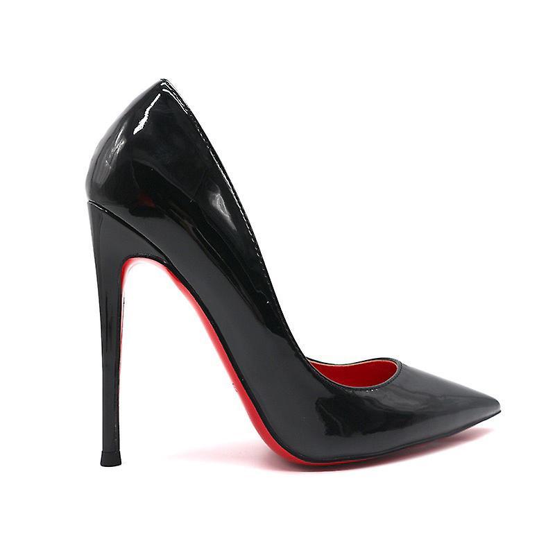 Ajhjn Women Red Sole Pumps New Sexy Bottom Pointed Toe Black Thin High Heel Shoes 8cm 10cm  Shallow Sexy Wedding Shoe 36