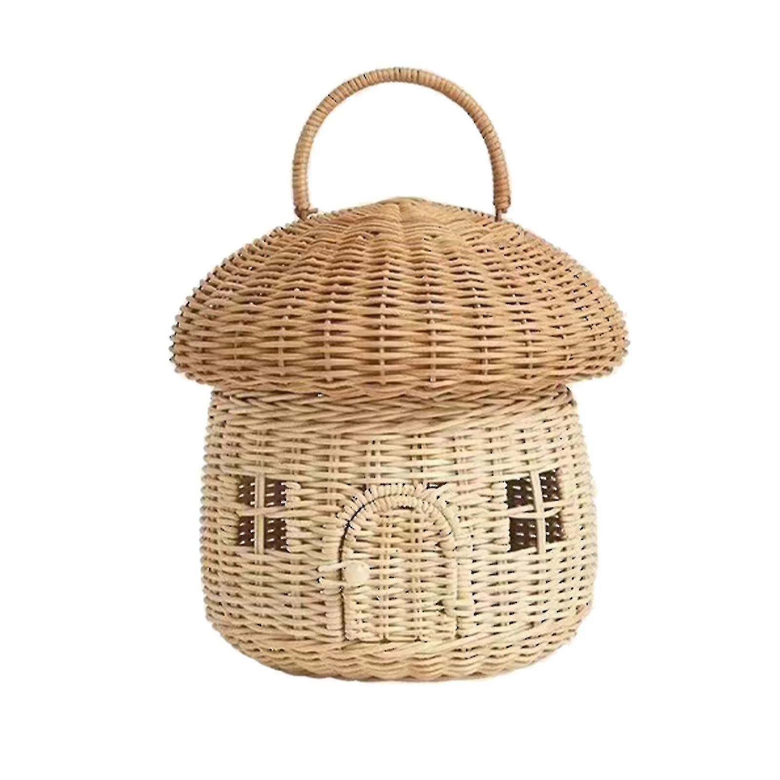 Otwoo Mushroom Basket With Lid, Handwoven Rattan Storage Basket For Kids