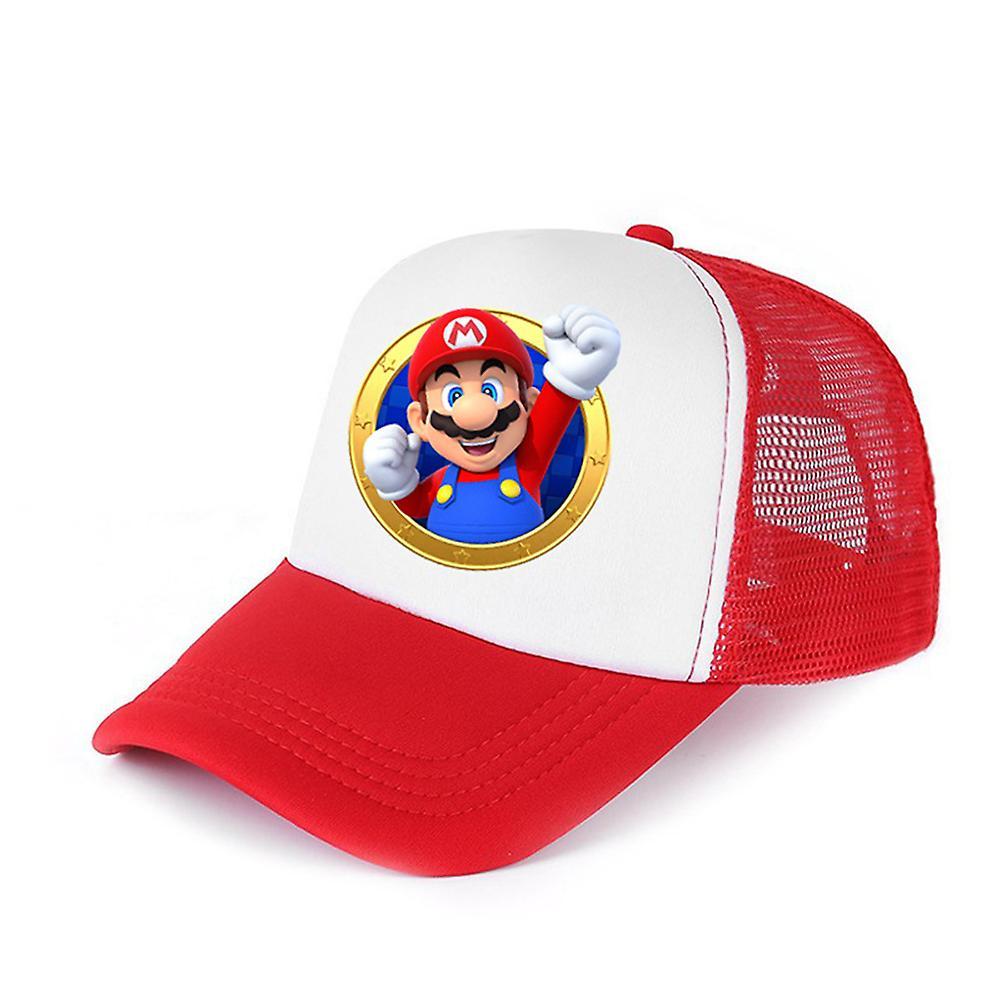 Shinestar Super Mario Bros Baseball Cap Summer Kids Travel Outdoor Sun Hats Trucker Cap Adjustable Breathable Mesh Cap Gifts Red