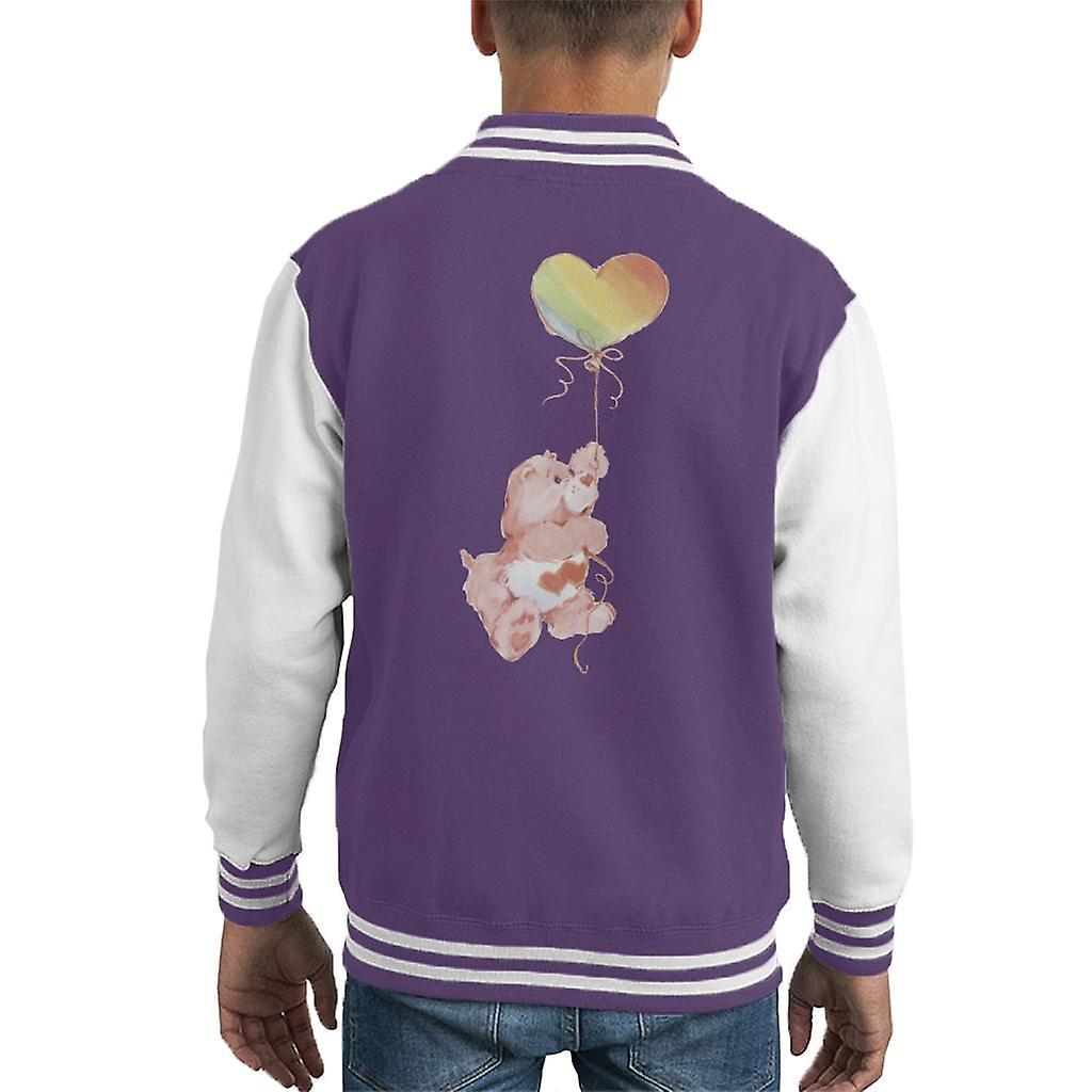 Care Bears Love A Lot Bear Rainbow Balloon Kid's Varsity Jacket Purple/White X-Large (12-13 yrs)