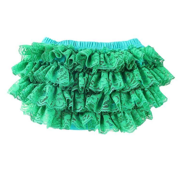 Slowmoose Little Ruffles Shorts - Lace Bloomers Cotton Diaper Covers Green Large 12-24Months