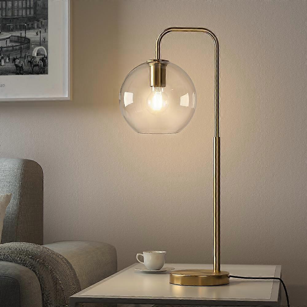 Living And Home Table Lamp Modern Foot Switch Arc Arm Desk Reading Lamp with Glass Lampshade 60W