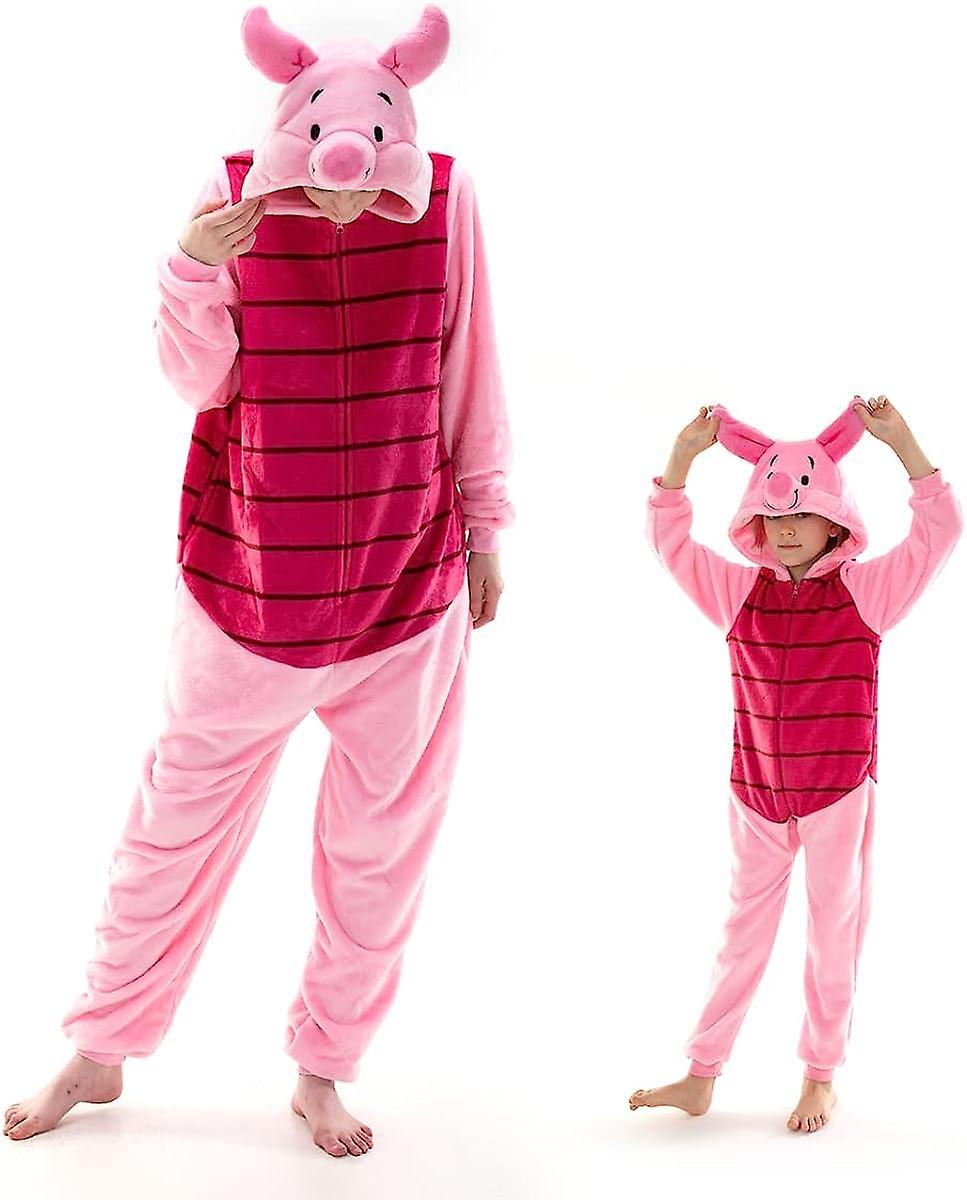 Regenboghorn Snug Fit Unisex Adult Pajamas, Flannel Cosplay Animal One Piece Halloween Costume Sleepwear Homewear Piglet 105cm