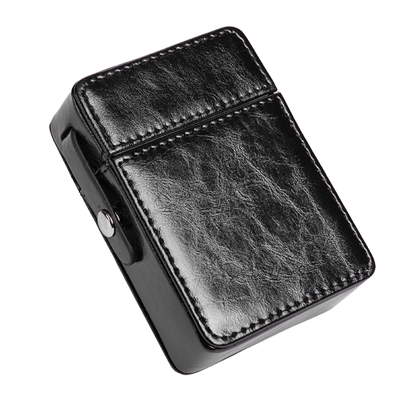 Siguang Pu Leather Portable Cigarette Case With Lighter Holder Simple Anti-scratch Storage Case Flip Protective Tobacco Pouch Js Black