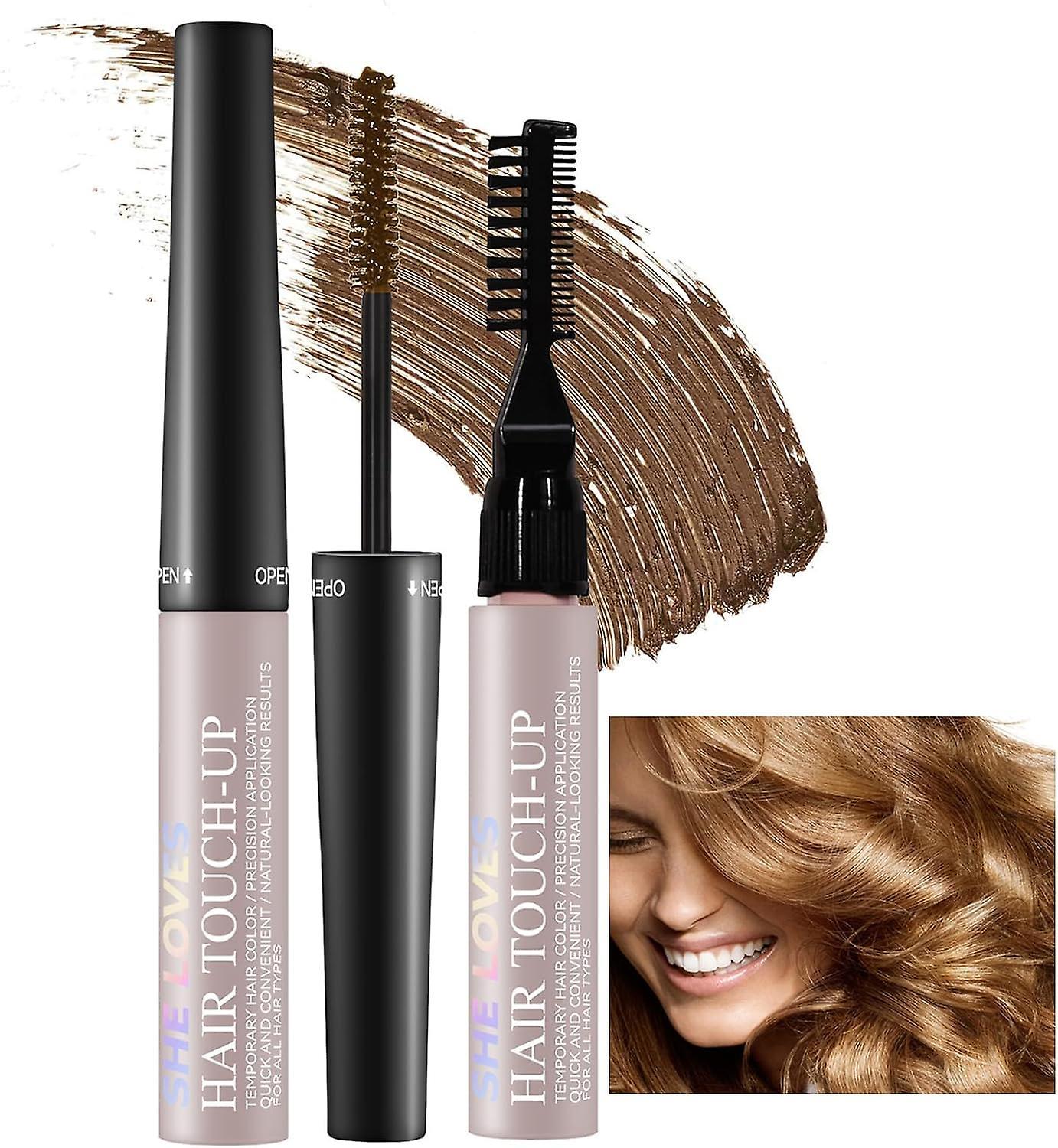 Fongwan Quick Cover Root Touch Up Rescue, Gray Hair Coverage Touch Up Hair Dye, Temporary Concealing Brush On Hair Color, 3 Type Brushes Light brown