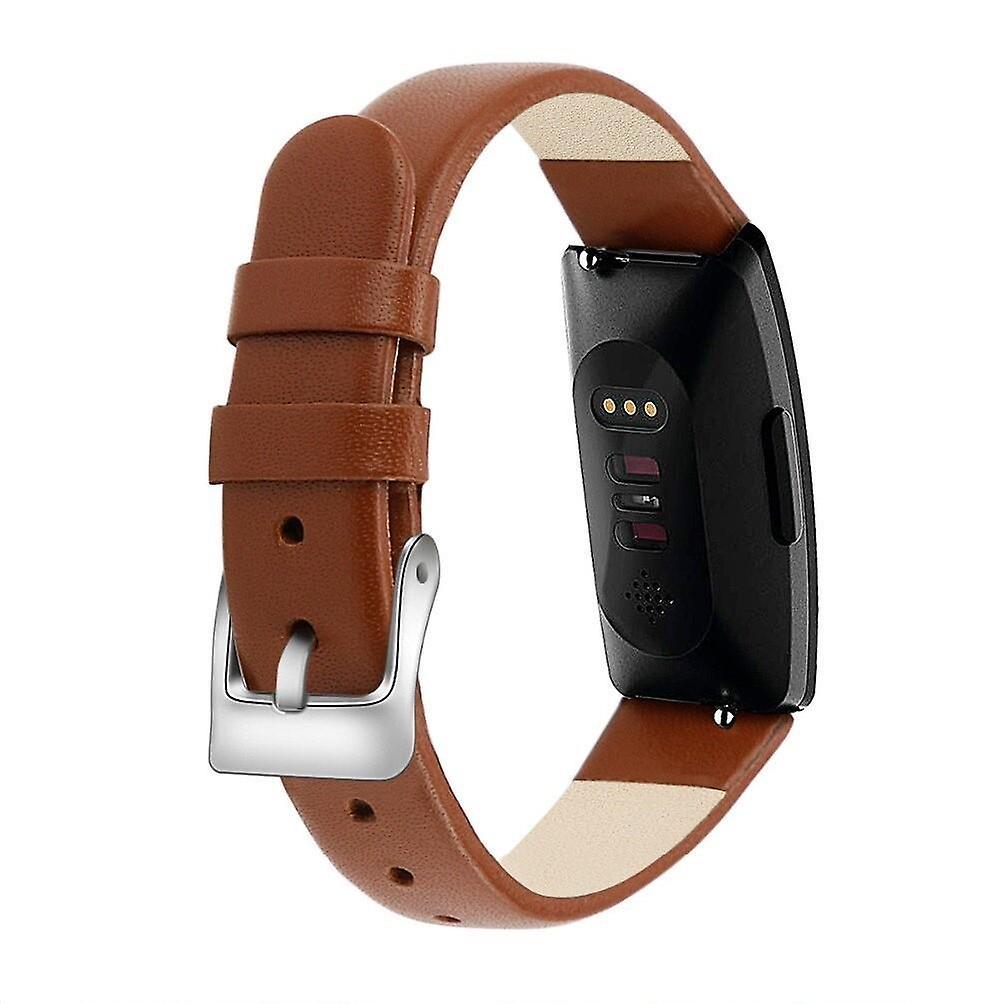 Hellfire Trading For Fitbit Inspire / 2 / HR / Ace 2 Band Genuine Leather Replacement Wristband Strap[Brown]