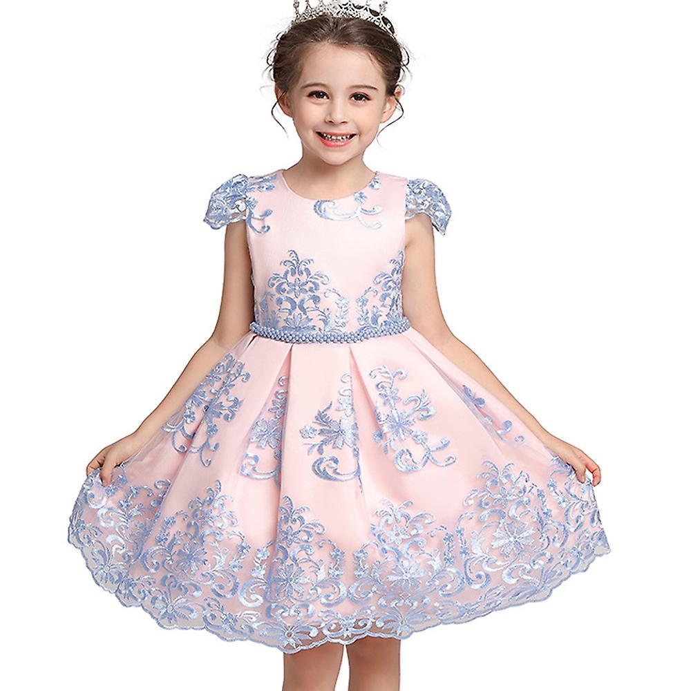 Keluosi Elegant Lace Girls Dresses Embroidery Flower Gown Pink 9-10 Years